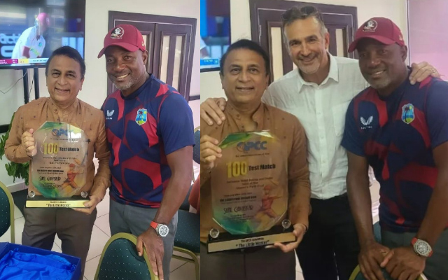 Sunil Gavaskar gets honoured by West Indies legend Brian Lara at Queen’s Park Cricket Club