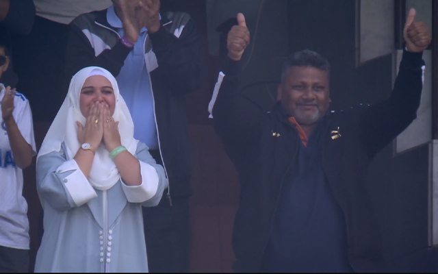 IND vs ENG: Sarfaraz Khan's father and wife blow kisses in celebration of his debut half century
