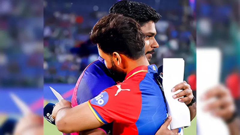 IPL 2024 Rishabh Pant embraces Sanju Samson following contentious dismissal in DC-RR clash